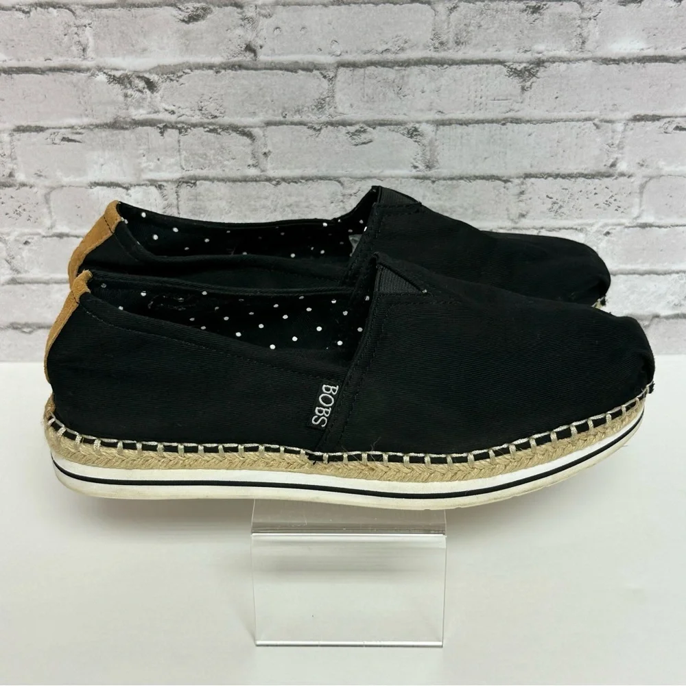 Bobs from Skechers Shoes Womens 8 Breeze Espadrille Black Canvas Comfort 32719